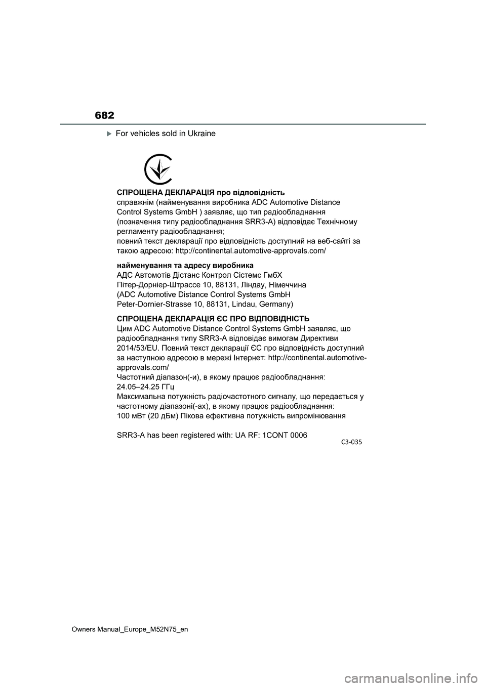 TOYOTA YARIS CROSS 2023 Owners Manual 682
Owners Manual_Europe_M52N75_en
For vehicles sold in Ukraine TOYOTA YARIS CROSS 2023 Owners Manual 682
Owners Manual_Europe_M52N75_en
For vehicles sold in Ukraine