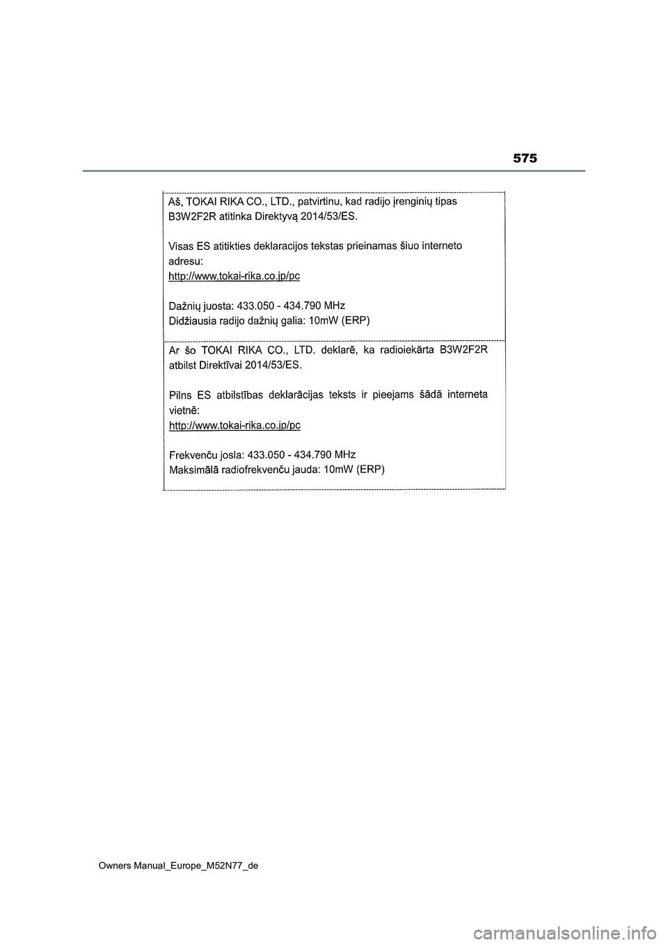 TOYOTA YARIS CROSS 2023 Betriebsanleitungen (in German) 575
Owners Manual_Europe_M52N77_de TOYOTA YARIS CROSS 2023 Betriebsanleitungen (in German) 575
Owners Manual_Europe_M52N77_de