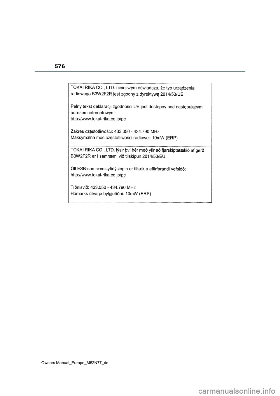 TOYOTA YARIS CROSS 2023 Betriebsanleitungen (in German) 576
Owners Manual_Europe_M52N77_de TOYOTA YARIS CROSS 2023 Betriebsanleitungen (in German) 576
Owners Manual_Europe_M52N77_de