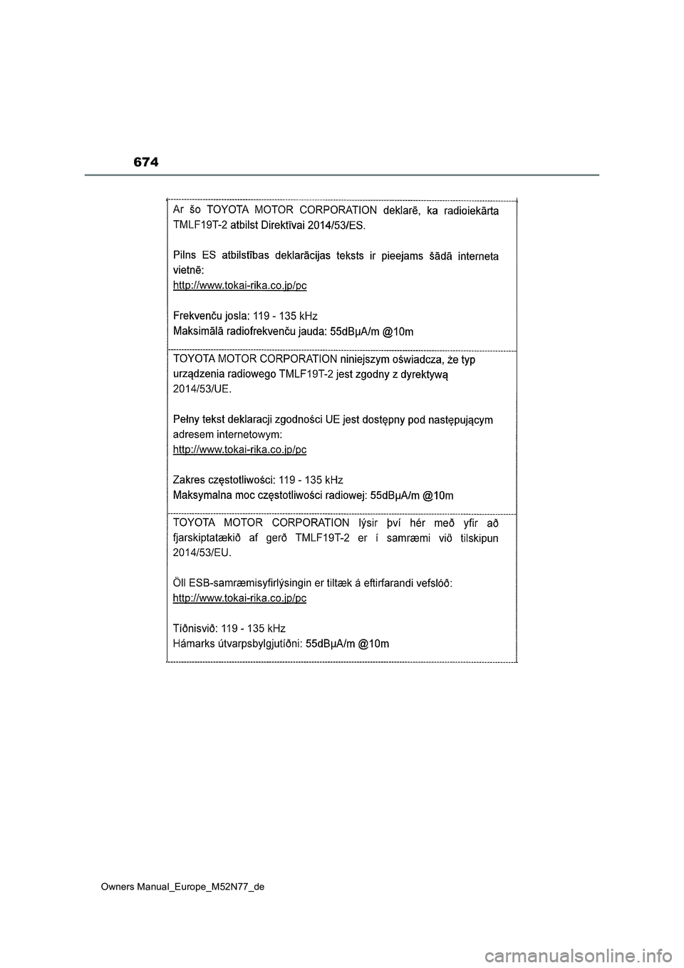TOYOTA YARIS CROSS 2023 Betriebsanleitungen (in German) 674
Owners Manual_Europe_M52N77_de TOYOTA YARIS CROSS 2023 Betriebsanleitungen (in German) 674
Owners Manual_Europe_M52N77_de