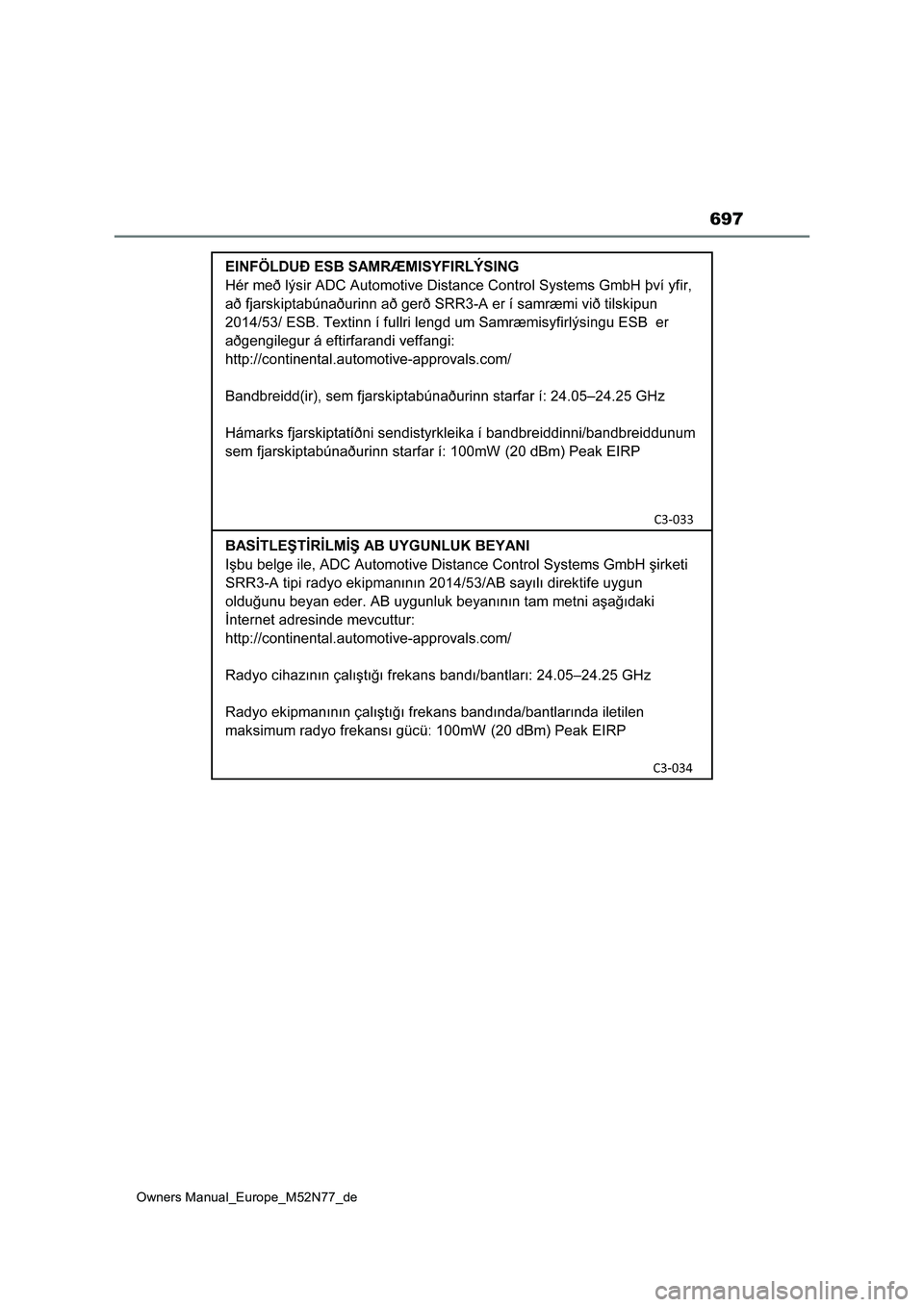 TOYOTA YARIS CROSS 2023 Betriebsanleitungen (in German) 697
Owners Manual_Europe_M52N77_de TOYOTA YARIS CROSS 2023 Betriebsanleitungen (in German) 697
Owners Manual_Europe_M52N77_de
