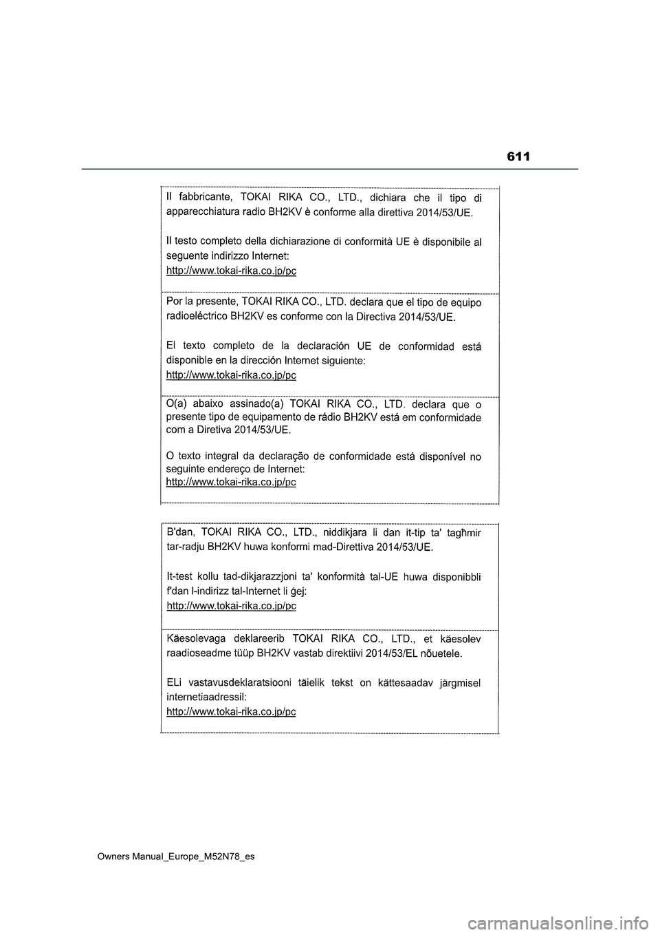 TOYOTA YARIS CROSS 2023  Manual del propietario (in Spanish) 611
Owners Manual_Europe_M52N78_es 