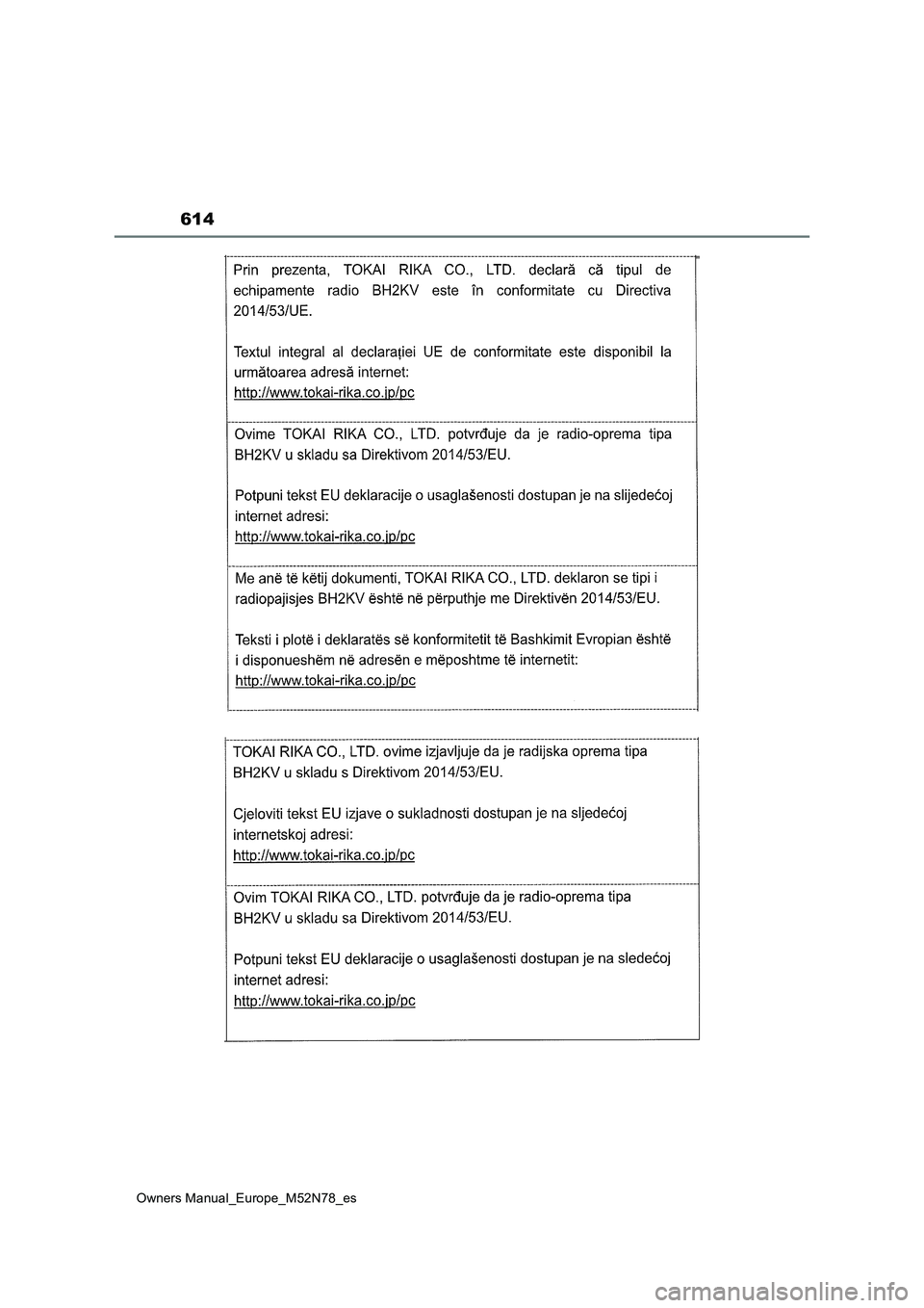 TOYOTA YARIS CROSS 2023  Manual del propietario (in Spanish) 614
Owners Manual_Europe_M52N78_es 