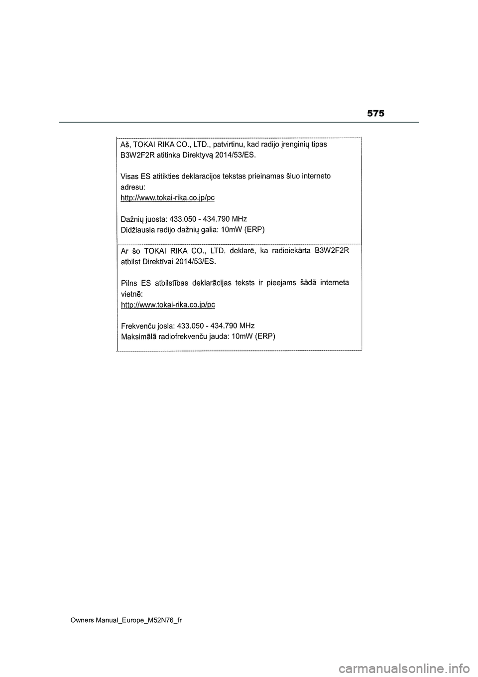 TOYOTA YARIS CROSS 2023 Manuel du propriétaire (in French) 575
Owners Manual_Europe_M52N76_fr TOYOTA YARIS CROSS 2023 Manuel du propriétaire (in French) 575
Owners Manual_Europe_M52N76_fr