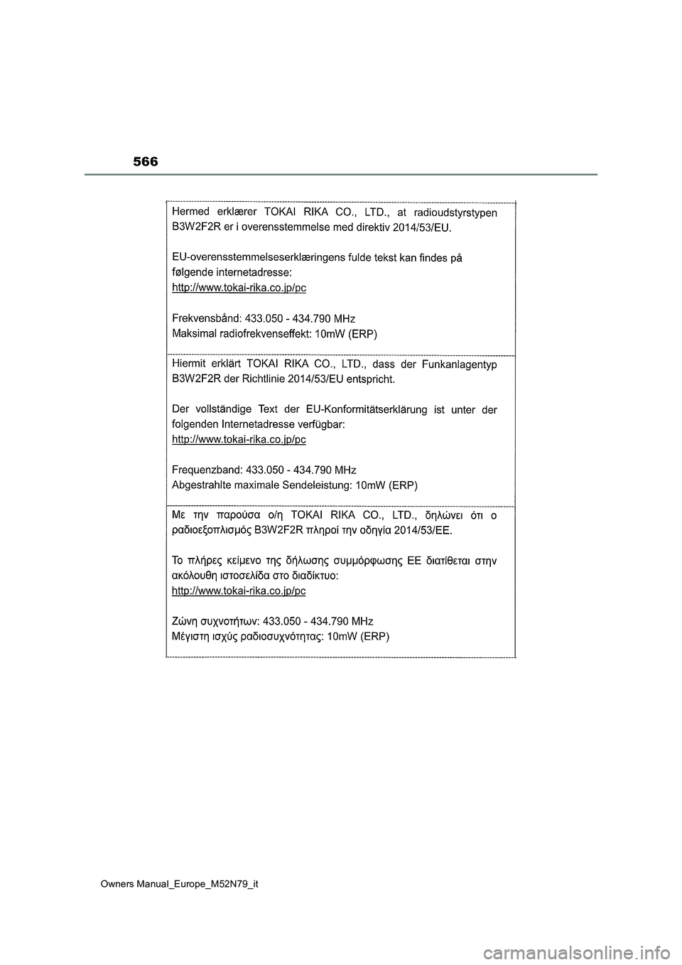 TOYOTA YARIS CROSS 2023 Manuale duso (in Italian) 566
Owners Manual_Europe_M52N79_it TOYOTA YARIS CROSS 2023 Manuale duso (in Italian) 566
Owners Manual_Europe_M52N79_it