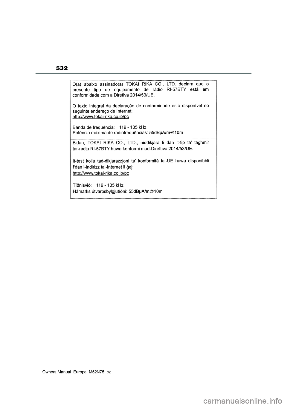 TOYOTA YARIS CROSS 2023  Návod na použití (in Czech) 532
Owners Manual_Europe_M52N75_cz 