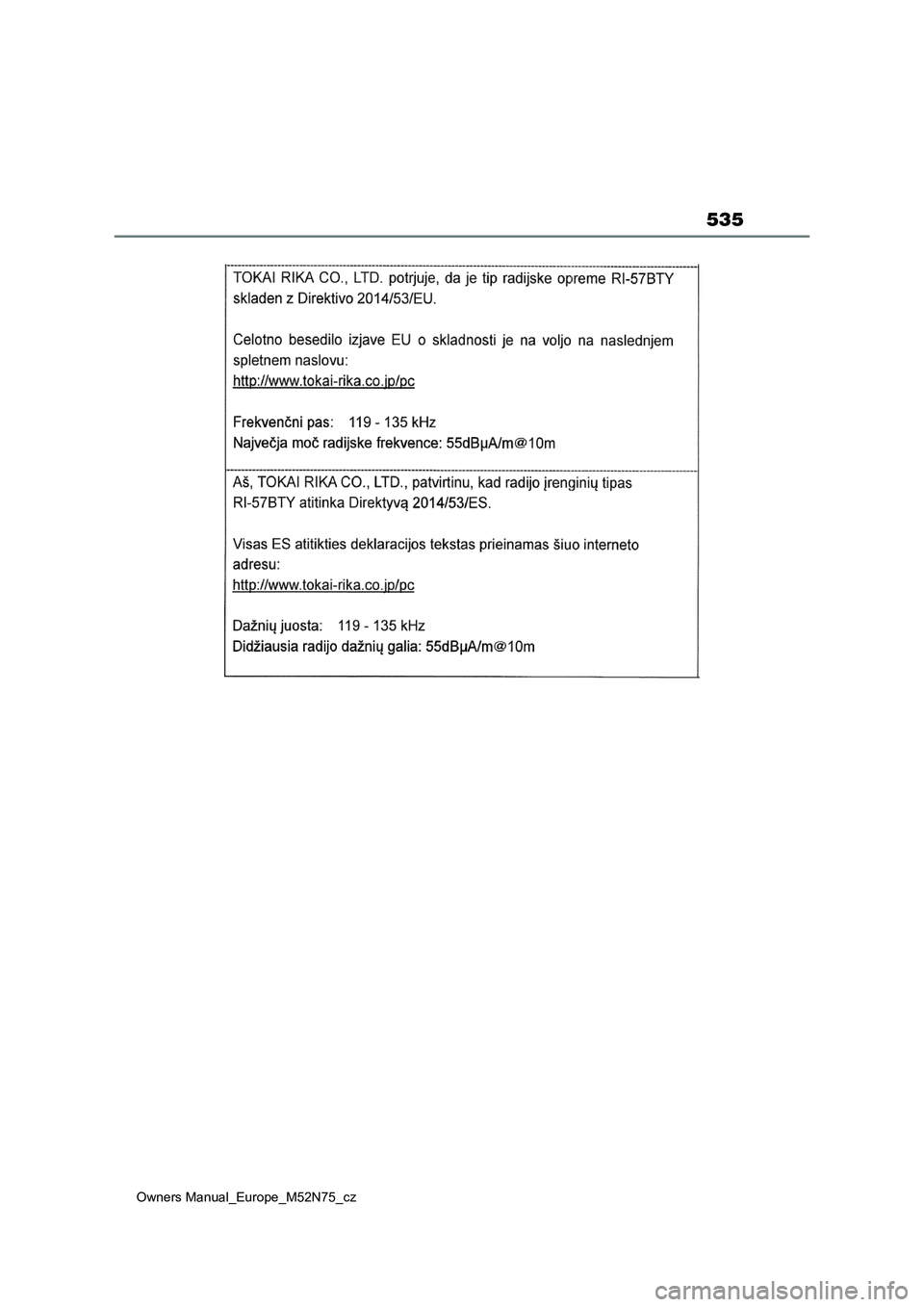TOYOTA YARIS CROSS 2023  Návod na použití (in Czech) 535
Owners Manual_Europe_M52N75_cz 