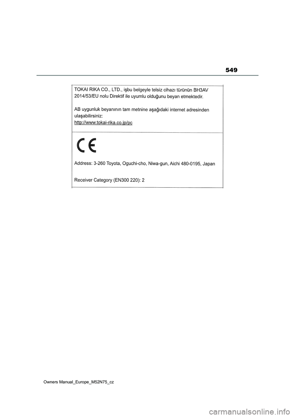 TOYOTA YARIS CROSS 2023  Návod na použití (in Czech) 549
Owners Manual_Europe_M52N75_cz 