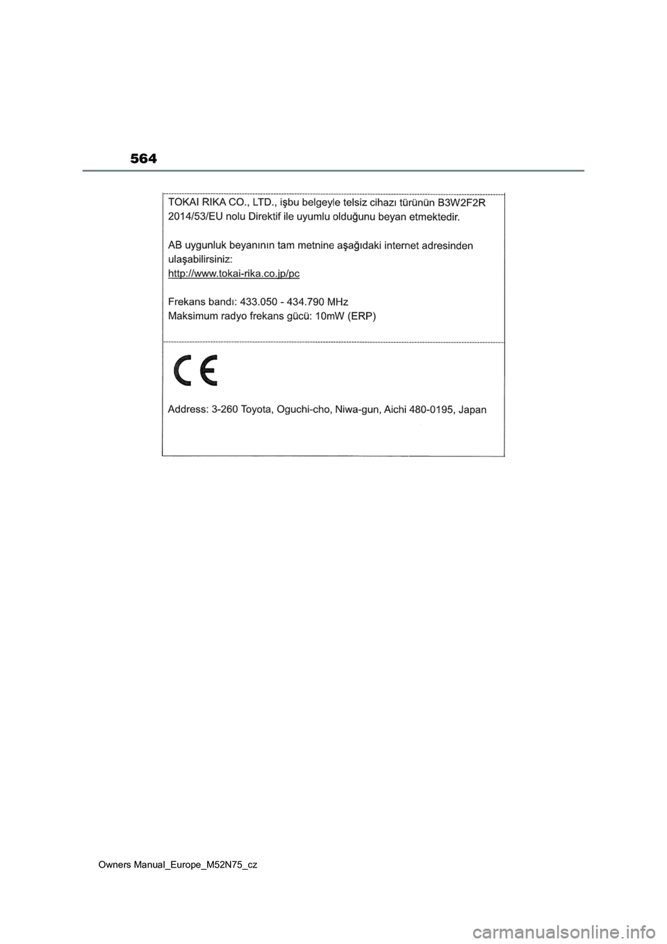 TOYOTA YARIS CROSS 2023  Návod na použití (in Czech) 564
Owners Manual_Europe_M52N75_cz 