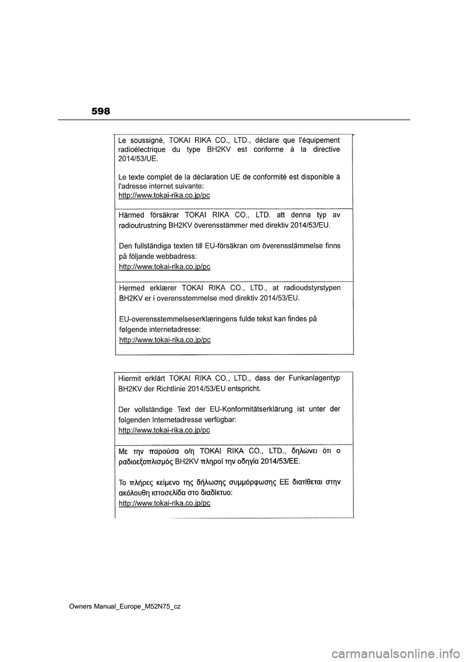 TOYOTA YARIS CROSS 2023  Návod na použití (in Czech) 598
Owners Manual_Europe_M52N75_cz 
