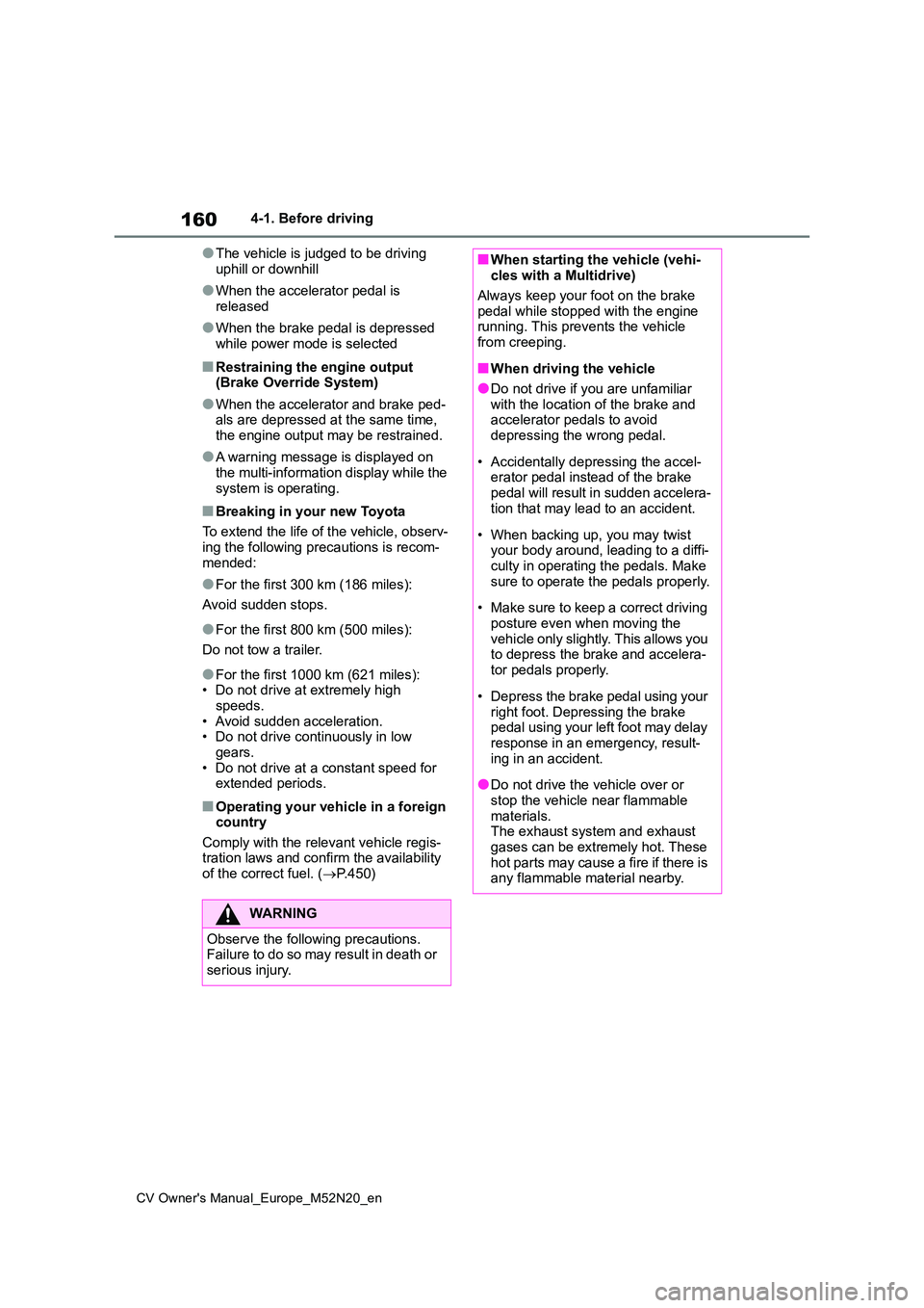 TOYOTA YARIS CROSS 2022 Service Manual 160
CV Owner's Manual_Europe_M52N20_en
4-1. Before driving
●The vehicle is judged to be driving
uphill or downhill
●When the accelerator pedal is
released
●When the brake pedal is depress TOYOTA YARIS CROSS 2022 Service Manual 160
CV Owner's Manual_Europe_M52N20_en
4-1. Before driving
●The vehicle is judged to be driving
uphill or downhill
●When the accelerator pedal is
released
●When the brake pedal is depress