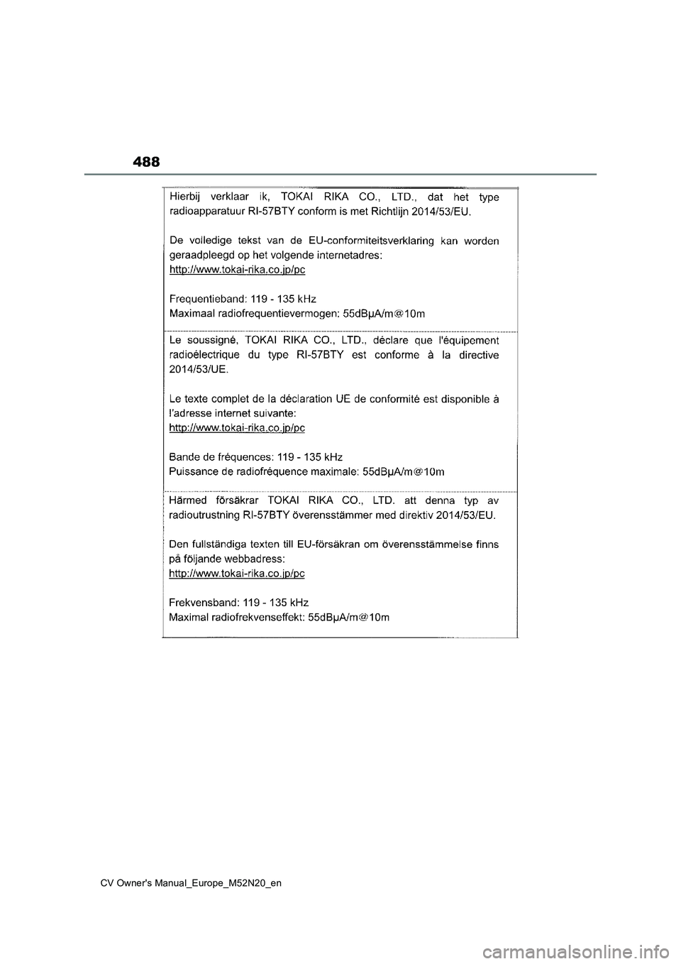 TOYOTA YARIS CROSS 2022 Owners Manual 488
CV Owner's Manual_Europe_M52N20_en TOYOTA YARIS CROSS 2022 Owners Manual 488
CV Owner's Manual_Europe_M52N20_en