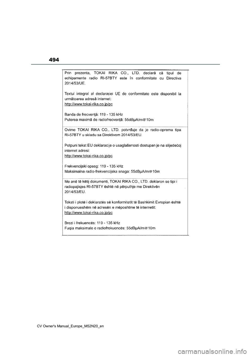 TOYOTA YARIS CROSS 2022 Owners Manual 494
CV Owner's Manual_Europe_M52N20_en TOYOTA YARIS CROSS 2022 Owners Manual 494
CV Owner's Manual_Europe_M52N20_en