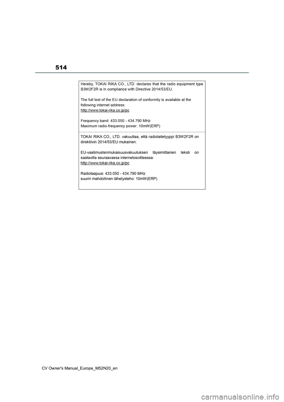 TOYOTA YARIS CROSS 2022 Owners Manual 514
CV Owner's Manual_Europe_M52N20_en TOYOTA YARIS CROSS 2022 Owners Manual 514
CV Owner's Manual_Europe_M52N20_en