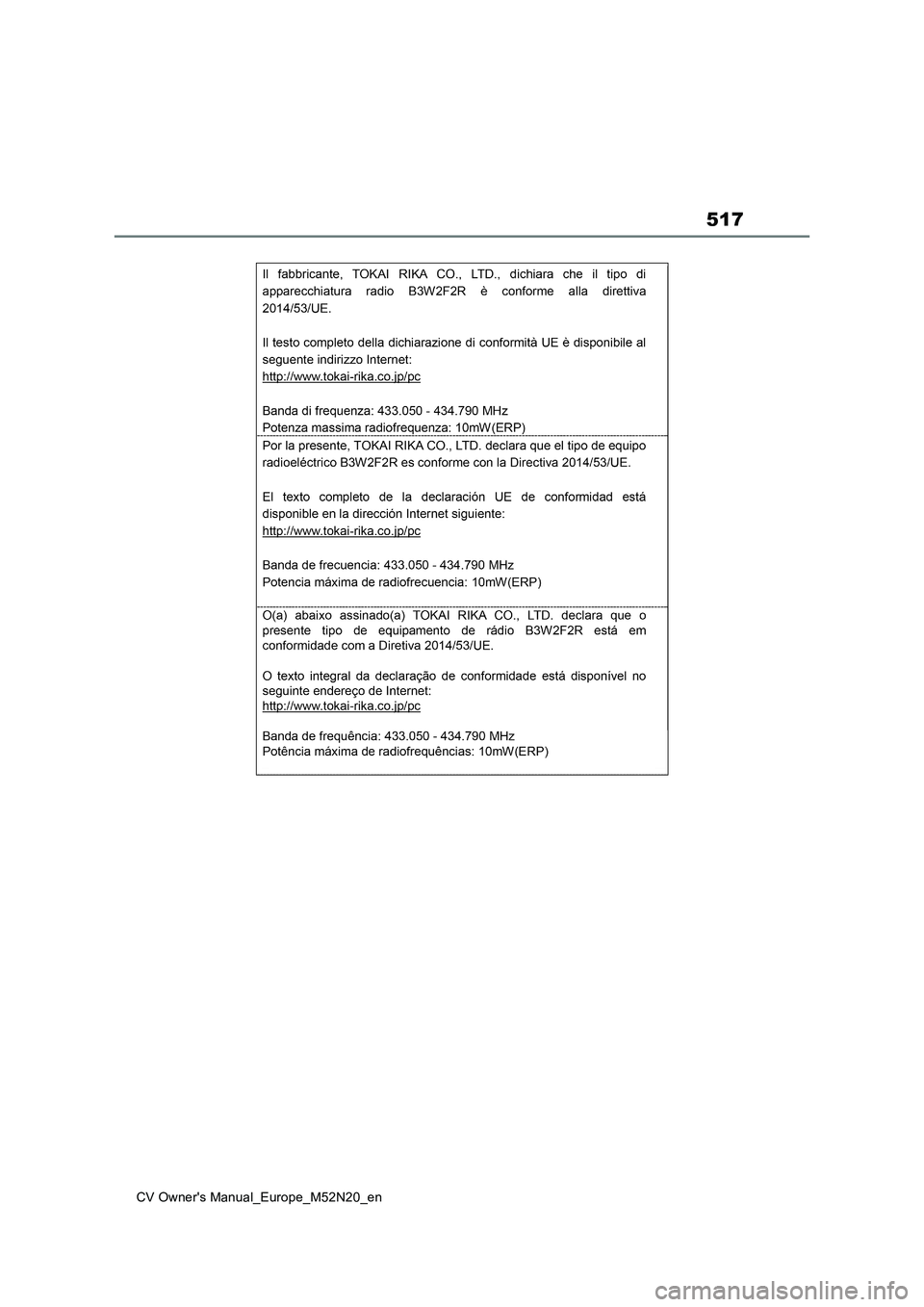 TOYOTA YARIS CROSS 2022 Owners Manual 517
CV Owner's Manual_Europe_M52N20_en TOYOTA YARIS CROSS 2022 Owners Manual 517
CV Owner's Manual_Europe_M52N20_en