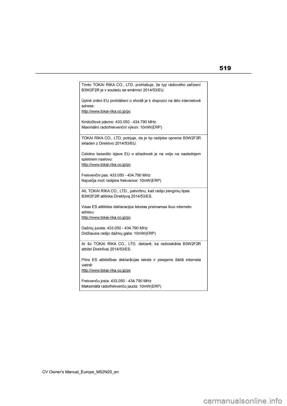 TOYOTA YARIS CROSS 2022  Owners Manual 519
CV Owner's Manual_Europe_M52N20_en 