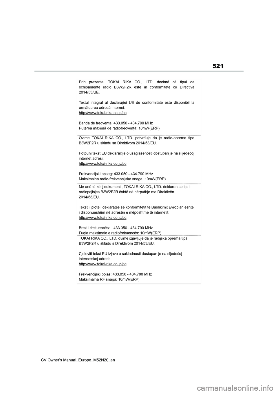 TOYOTA YARIS CROSS 2022  Owners Manual 521
CV Owner's Manual_Europe_M52N20_en 