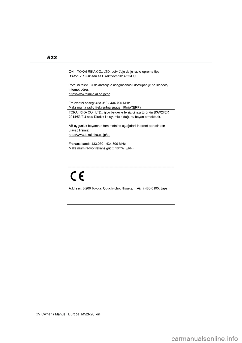 TOYOTA YARIS CROSS 2022  Owners Manual 522
CV Owner's Manual_Europe_M52N20_en 