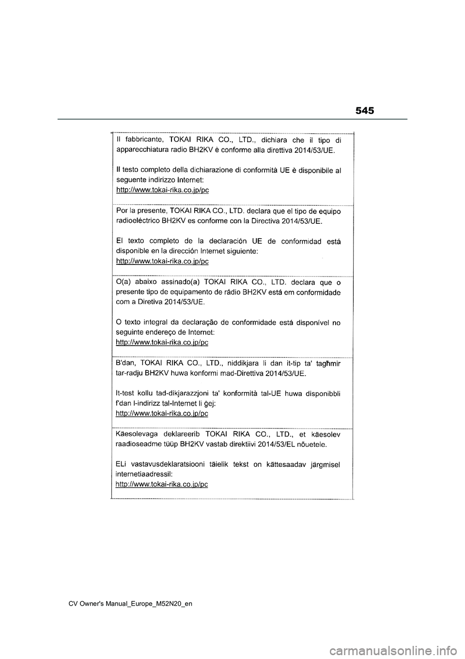 TOYOTA YARIS CROSS 2022 Owners Manual 545
CV Owner's Manual_Europe_M52N20_en TOYOTA YARIS CROSS 2022 Owners Manual 545
CV Owner's Manual_Europe_M52N20_en