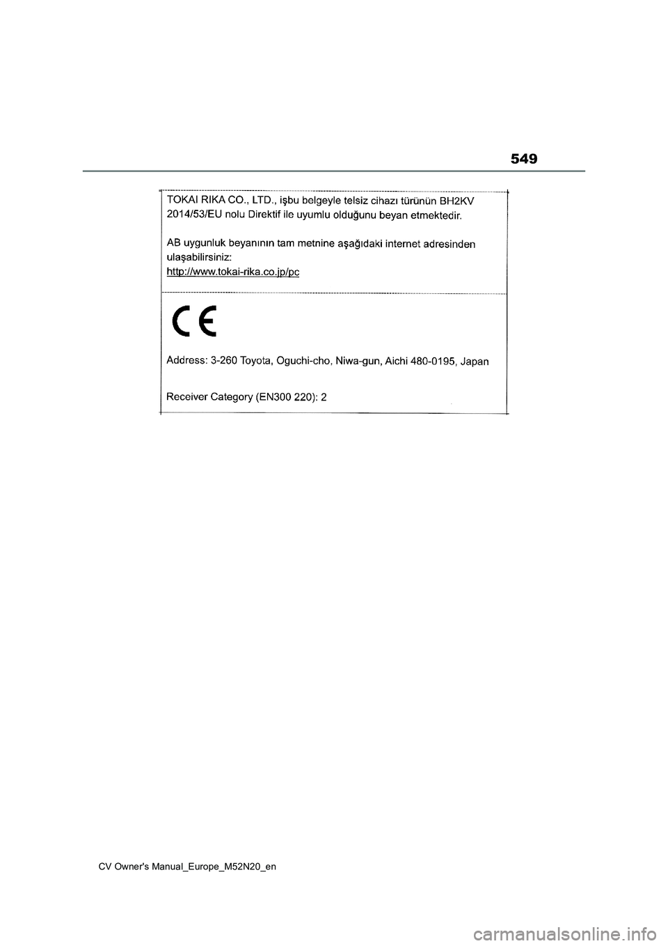 TOYOTA YARIS CROSS 2022 Owners Manual 549
CV Owner's Manual_Europe_M52N20_en TOYOTA YARIS CROSS 2022 Owners Manual 549
CV Owner's Manual_Europe_M52N20_en