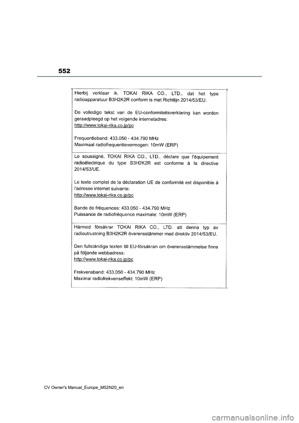 TOYOTA YARIS CROSS 2022 Owners Manual 552
CV Owner's Manual_Europe_M52N20_en TOYOTA YARIS CROSS 2022 Owners Manual 552
CV Owner's Manual_Europe_M52N20_en