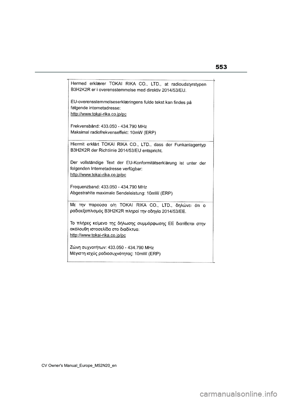 TOYOTA YARIS CROSS 2022 Owners Manual 553
CV Owner's Manual_Europe_M52N20_en TOYOTA YARIS CROSS 2022 Owners Manual 553
CV Owner's Manual_Europe_M52N20_en