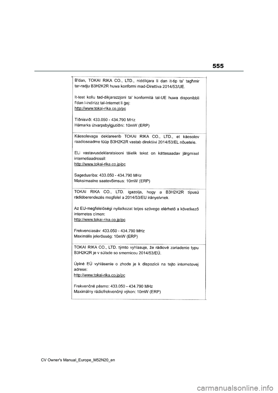 TOYOTA YARIS CROSS 2022 Owners Manual 555
CV Owner's Manual_Europe_M52N20_en TOYOTA YARIS CROSS 2022 Owners Manual 555
CV Owner's Manual_Europe_M52N20_en