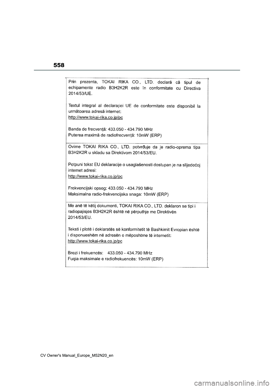 TOYOTA YARIS CROSS 2022 Owners Manual 558
CV Owner's Manual_Europe_M52N20_en TOYOTA YARIS CROSS 2022 Owners Manual 558
CV Owner's Manual_Europe_M52N20_en