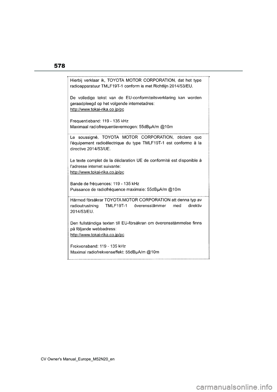 TOYOTA YARIS CROSS 2022 Owners Manual 578
CV Owner's Manual_Europe_M52N20_en TOYOTA YARIS CROSS 2022 Owners Manual 578
CV Owner's Manual_Europe_M52N20_en