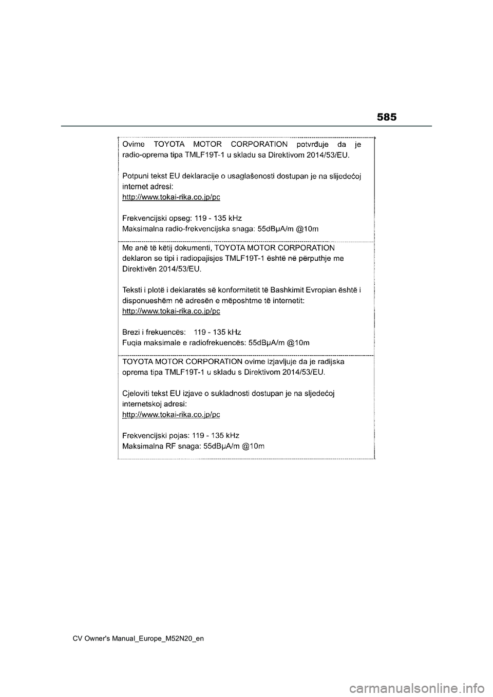 TOYOTA YARIS CROSS 2022 Owners Manual 585
CV Owner's Manual_Europe_M52N20_en TOYOTA YARIS CROSS 2022 Owners Manual 585
CV Owner's Manual_Europe_M52N20_en