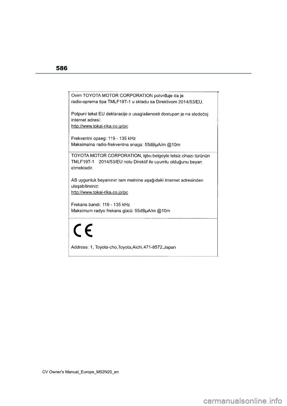 TOYOTA YARIS CROSS 2022 Owners Manual 586
CV Owner's Manual_Europe_M52N20_en TOYOTA YARIS CROSS 2022 Owners Manual 586
CV Owner's Manual_Europe_M52N20_en