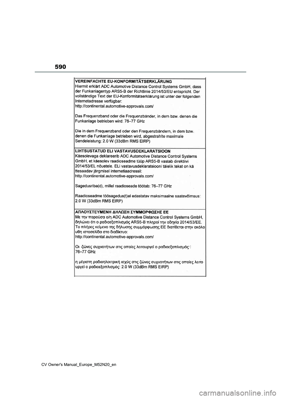 TOYOTA YARIS CROSS 2022 Owners Manual 590
CV Owner's Manual_Europe_M52N20_en TOYOTA YARIS CROSS 2022 Owners Manual 590
CV Owner's Manual_Europe_M52N20_en