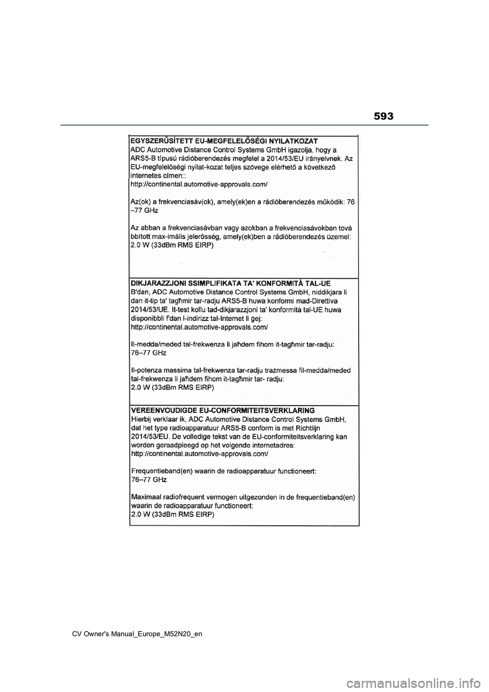 TOYOTA YARIS CROSS 2022 Owners Manual 593
CV Owner's Manual_Europe_M52N20_en TOYOTA YARIS CROSS 2022 Owners Manual 593
CV Owner's Manual_Europe_M52N20_en