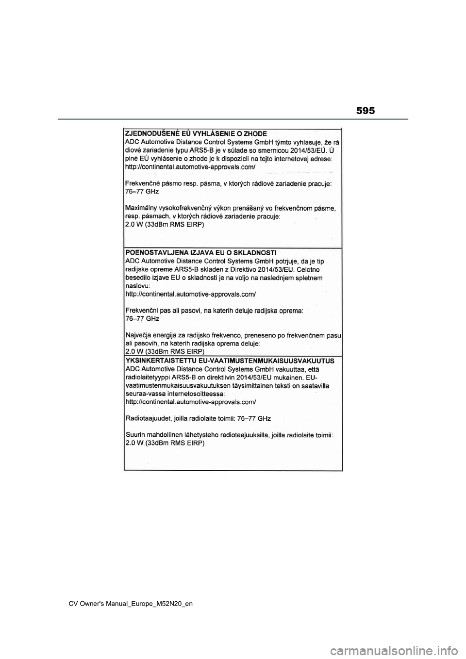 TOYOTA YARIS CROSS 2022 Owners Manual 595
CV Owner's Manual_Europe_M52N20_en TOYOTA YARIS CROSS 2022 Owners Manual 595
CV Owner's Manual_Europe_M52N20_en