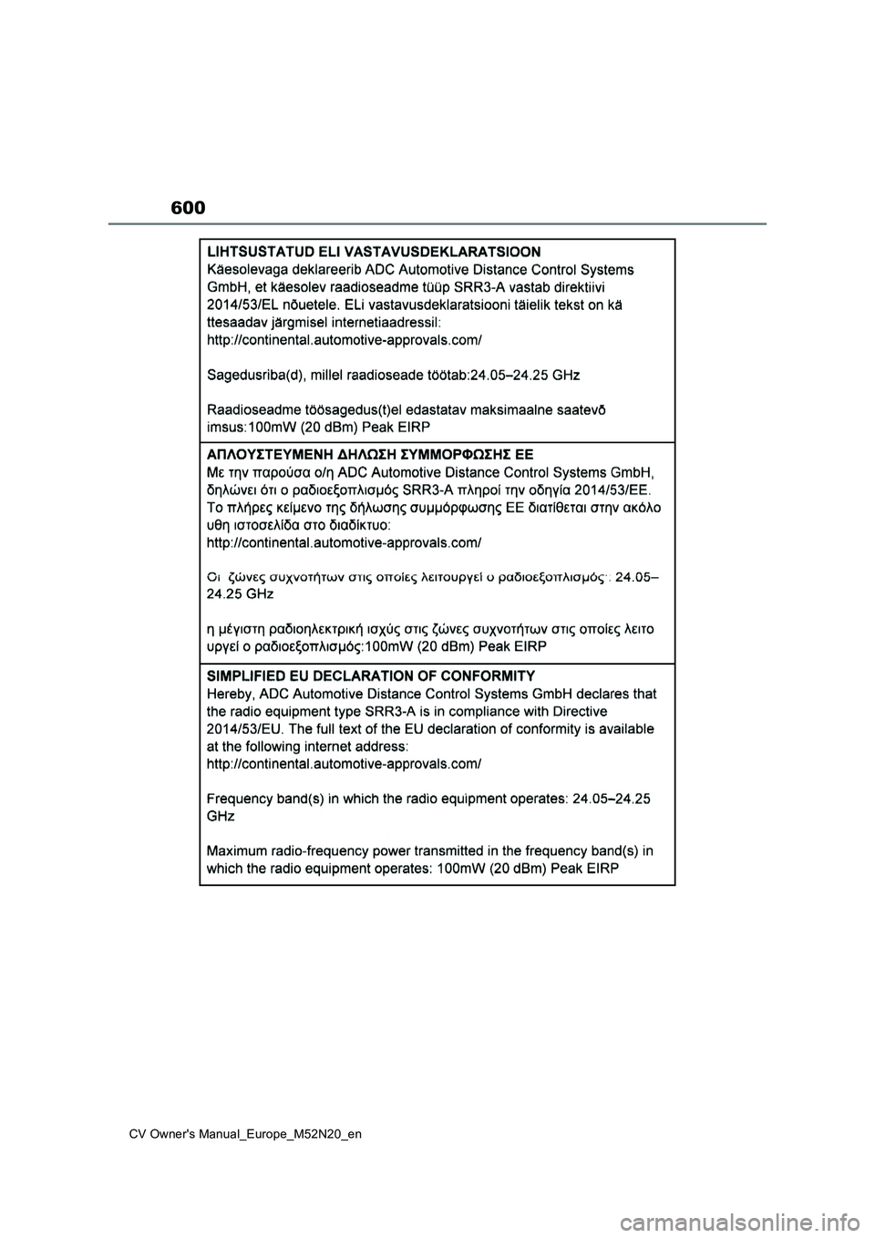 TOYOTA YARIS CROSS 2022 Owners Manual 600
CV Owner's Manual_Europe_M52N20_en TOYOTA YARIS CROSS 2022 Owners Manual 600
CV Owner's Manual_Europe_M52N20_en