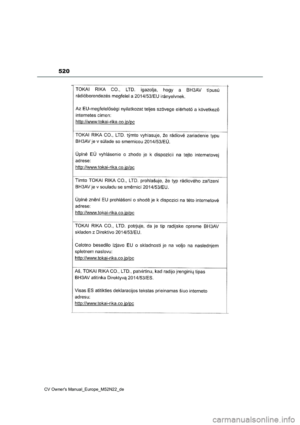 TOYOTA YARIS CROSS 2022 Betriebsanleitungen (in German) 520
CV Owner's Manual_Europe_M52N22_de TOYOTA YARIS CROSS 2022 Betriebsanleitungen (in German) 520
CV Owner's Manual_Europe_M52N22_de