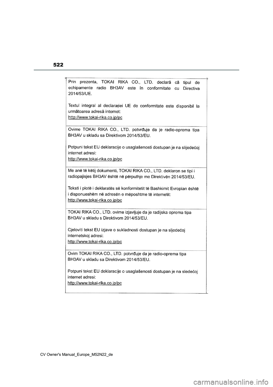 TOYOTA YARIS CROSS 2022 Betriebsanleitungen (in German) 522
CV Owner's Manual_Europe_M52N22_de TOYOTA YARIS CROSS 2022 Betriebsanleitungen (in German) 522
CV Owner's Manual_Europe_M52N22_de