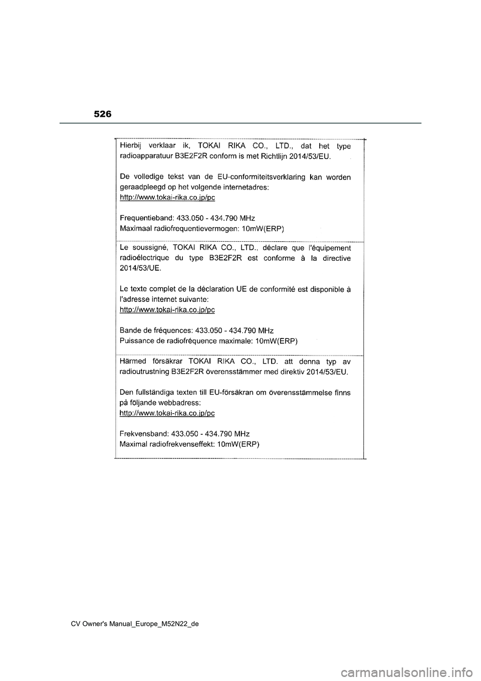 TOYOTA YARIS CROSS 2022 Betriebsanleitungen (in German) 526
CV Owner's Manual_Europe_M52N22_de TOYOTA YARIS CROSS 2022 Betriebsanleitungen (in German) 526
CV Owner's Manual_Europe_M52N22_de