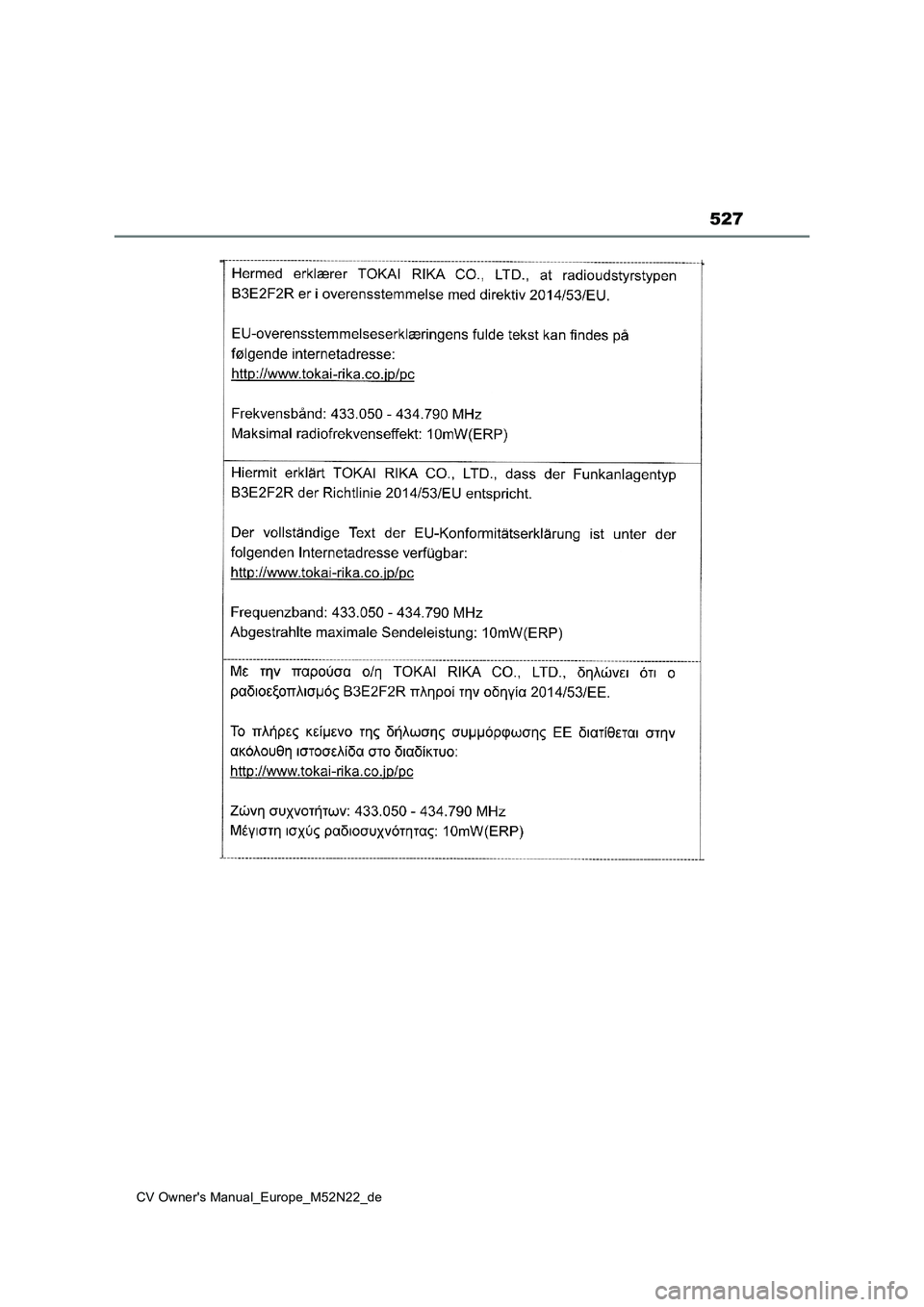 TOYOTA YARIS CROSS 2022 Betriebsanleitungen (in German) 527
CV Owner's Manual_Europe_M52N22_de TOYOTA YARIS CROSS 2022 Betriebsanleitungen (in German) 527
CV Owner's Manual_Europe_M52N22_de