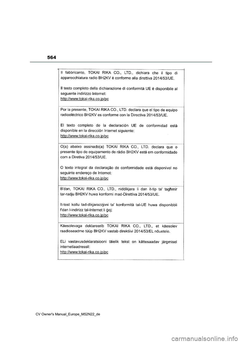 TOYOTA YARIS CROSS 2022 Betriebsanleitungen (in German) 564
CV Owner's Manual_Europe_M52N22_de TOYOTA YARIS CROSS 2022 Betriebsanleitungen (in German) 564
CV Owner's Manual_Europe_M52N22_de