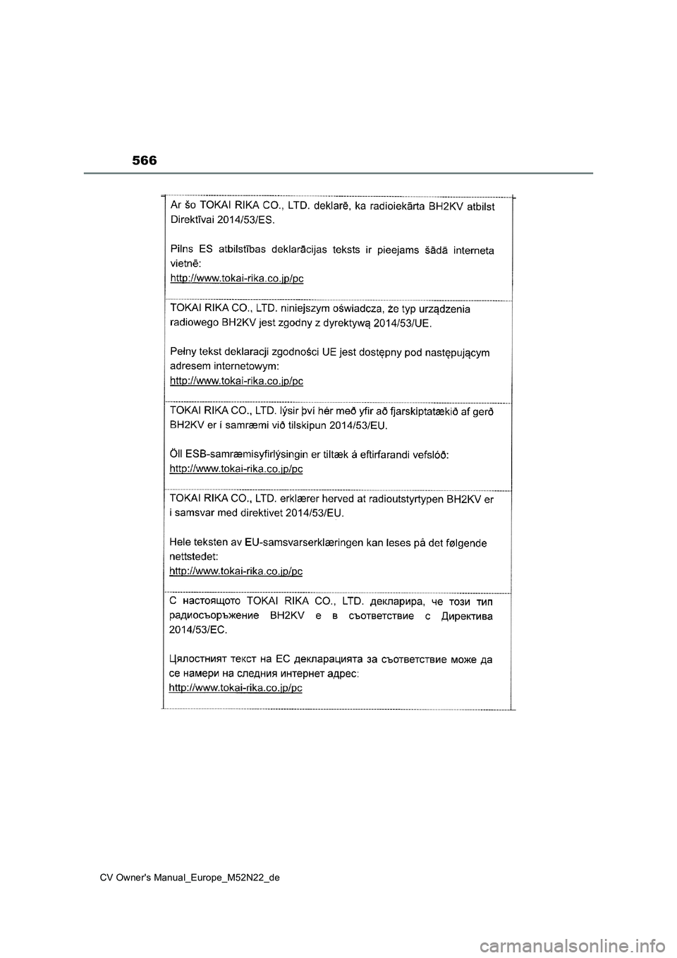 TOYOTA YARIS CROSS 2022 Betriebsanleitungen (in German) 566
CV Owner's Manual_Europe_M52N22_de TOYOTA YARIS CROSS 2022 Betriebsanleitungen (in German) 566
CV Owner's Manual_Europe_M52N22_de