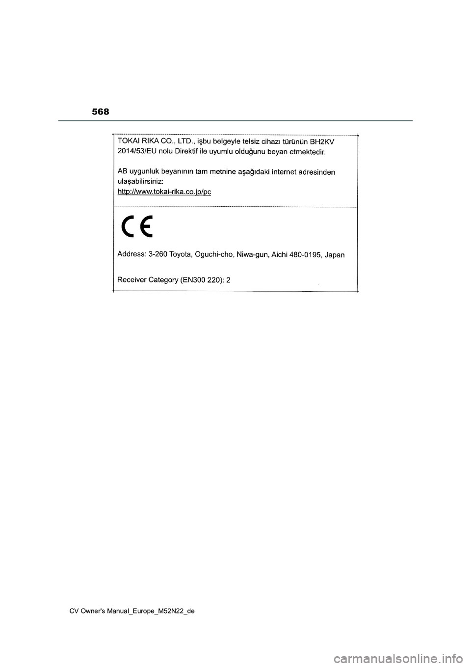 TOYOTA YARIS CROSS 2022 Betriebsanleitungen (in German) 568
CV Owner's Manual_Europe_M52N22_de TOYOTA YARIS CROSS 2022 Betriebsanleitungen (in German) 568
CV Owner's Manual_Europe_M52N22_de
