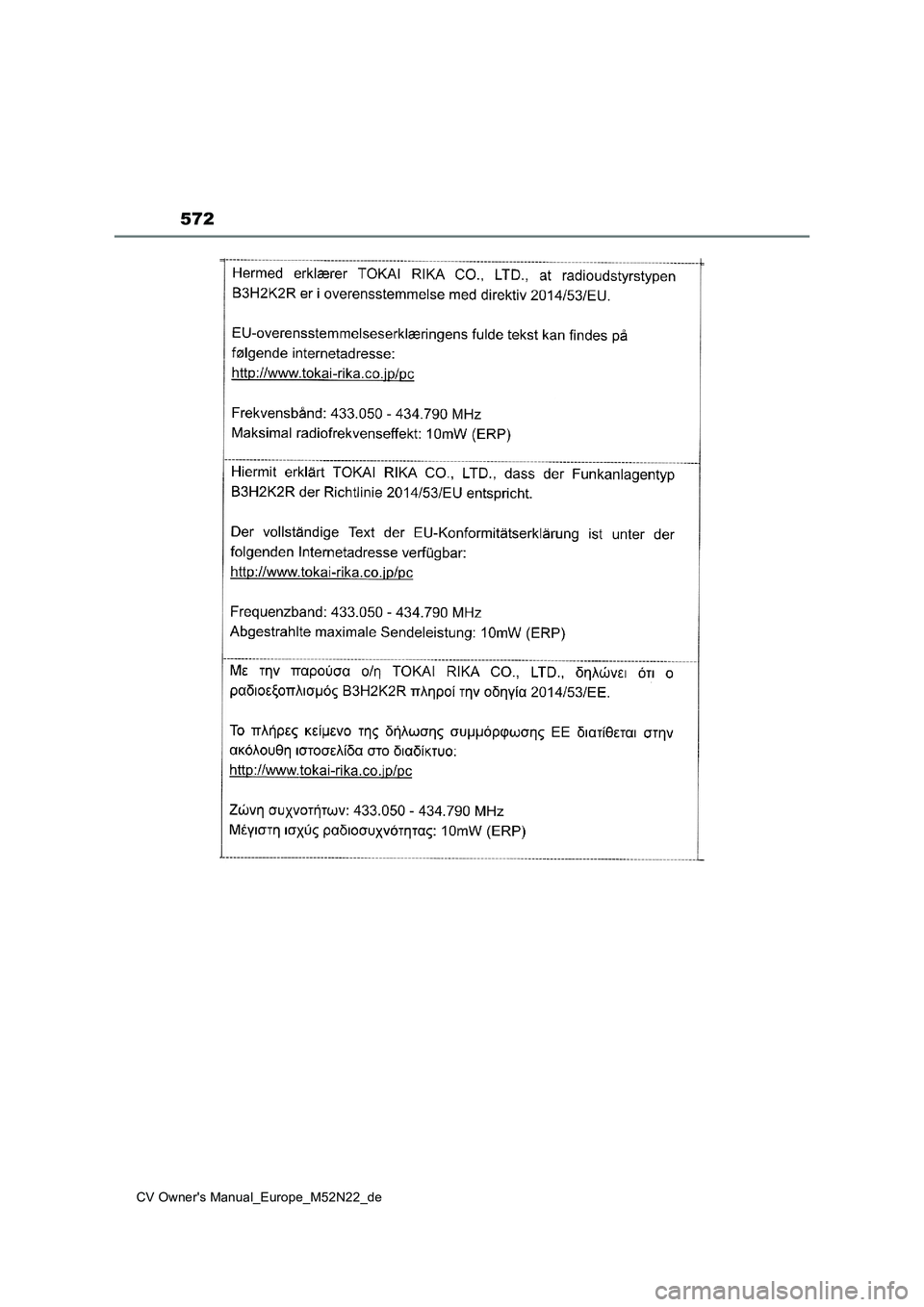 TOYOTA YARIS CROSS 2022 Betriebsanleitungen (in German) 572
CV Owner's Manual_Europe_M52N22_de TOYOTA YARIS CROSS 2022 Betriebsanleitungen (in German) 572
CV Owner's Manual_Europe_M52N22_de
