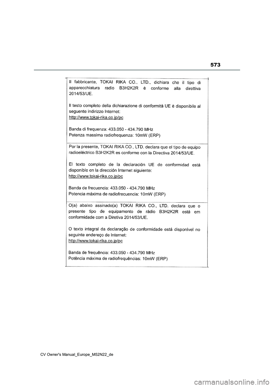 TOYOTA YARIS CROSS 2022 Betriebsanleitungen (in German) 573
CV Owner's Manual_Europe_M52N22_de TOYOTA YARIS CROSS 2022 Betriebsanleitungen (in German) 573
CV Owner's Manual_Europe_M52N22_de