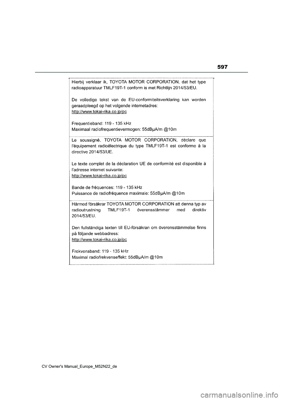 TOYOTA YARIS CROSS 2022 Betriebsanleitungen (in German) 597
CV Owner's Manual_Europe_M52N22_de TOYOTA YARIS CROSS 2022 Betriebsanleitungen (in German) 597
CV Owner's Manual_Europe_M52N22_de