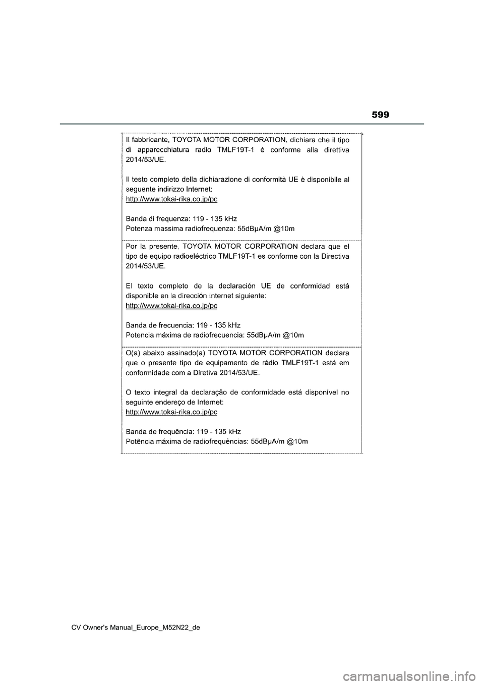 TOYOTA YARIS CROSS 2022  Betriebsanleitungen (in German) 599
CV Owner's Manual_Europe_M52N22_de 