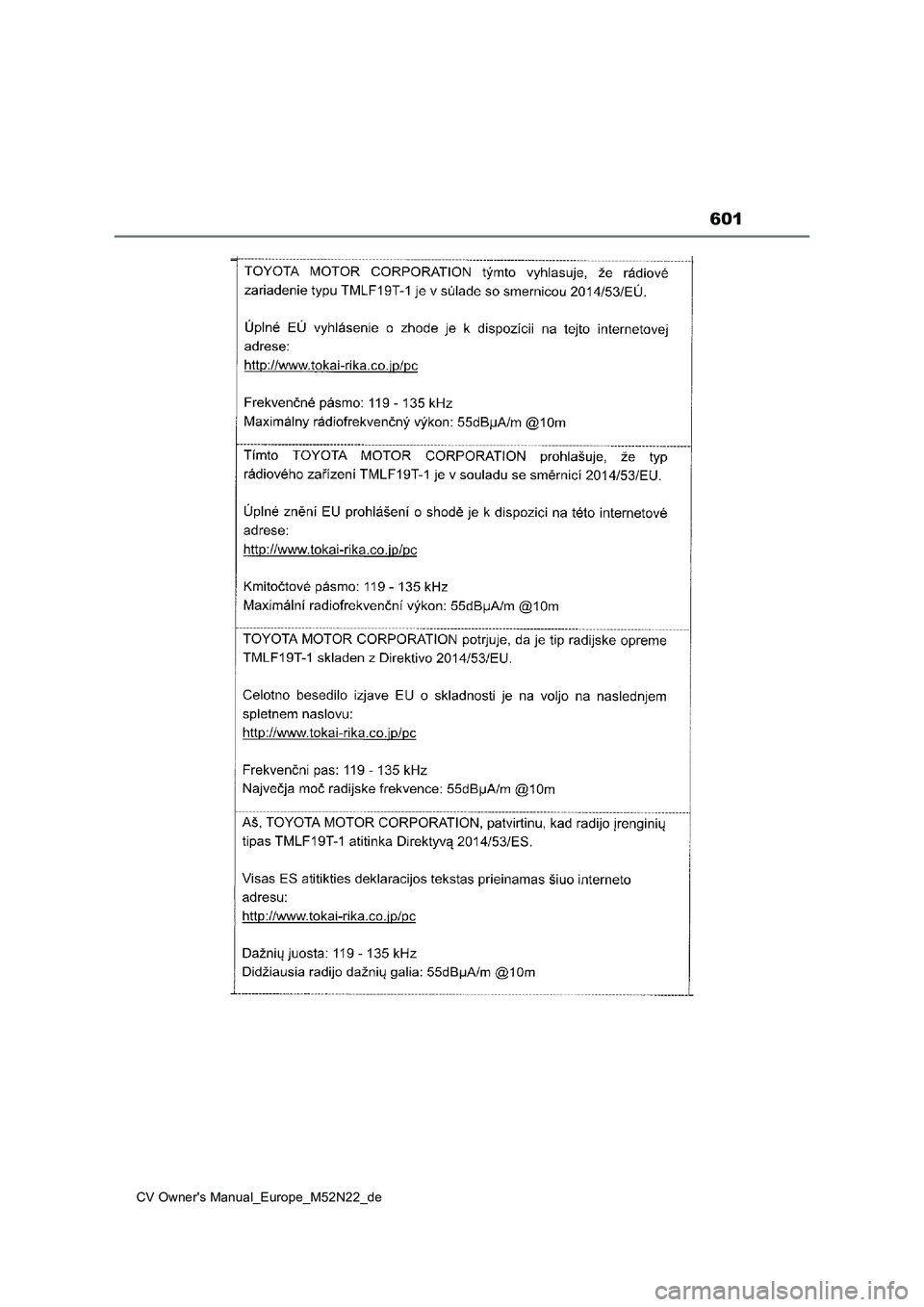 TOYOTA YARIS CROSS 2022  Betriebsanleitungen (in German) 601
CV Owner's Manual_Europe_M52N22_de 