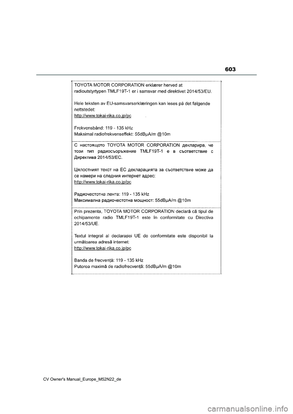 TOYOTA YARIS CROSS 2022  Betriebsanleitungen (in German) 603
CV Owner's Manual_Europe_M52N22_de 
