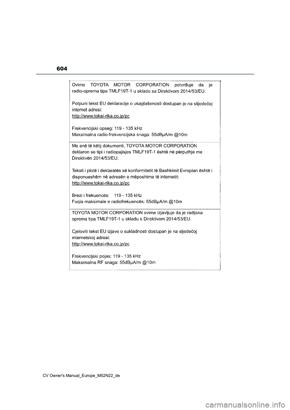 TOYOTA YARIS CROSS 2022  Betriebsanleitungen (in German) 604
CV Owner's Manual_Europe_M52N22_de 