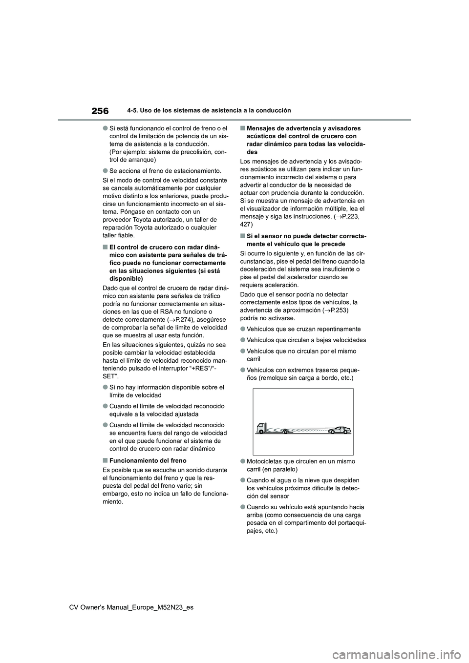 TOYOTA YARIS CROSS 2022 Manual del propietario (in Spanish) 256
CV Owner's Manual_Europe_M52N23_es
4-5. Uso de los sistemas de asistencia a la conducción
●Si está funcionando el control de freno o el control de limitación de potencia de un sis-tema d TOYOTA YARIS CROSS 2022 Manual del propietario (in Spanish) 256
CV Owner's Manual_Europe_M52N23_es
4-5. Uso de los sistemas de asistencia a la conducción
●Si está funcionando el control de freno o el control de limitación de potencia de un sis-tema d